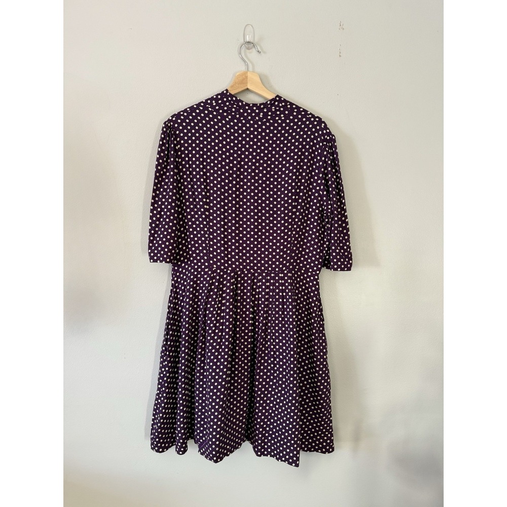 Modcloth Emily And Fin Retro Dress XL Polka Dot Purple Button Up Short Sleeve - Picture 2 of 7